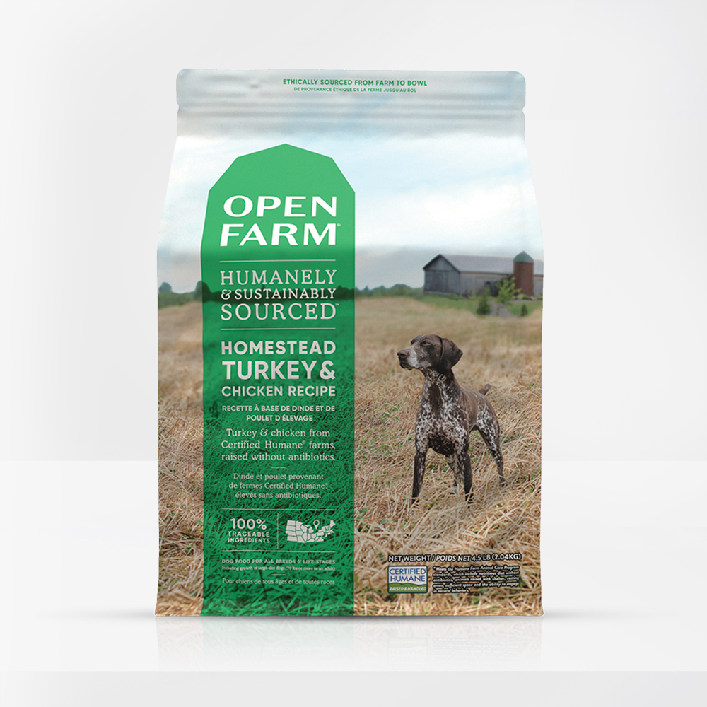 Open Farm Homestead Turkey & Chicken Dry Dog Food packaging 